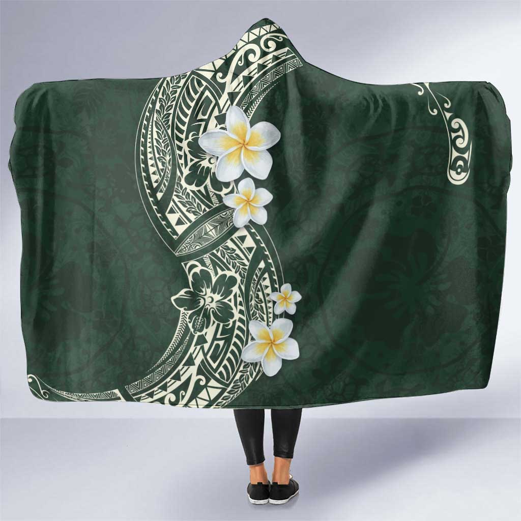 Plumeria Hooded Blanket Polynesian Tribal Frangipani Green