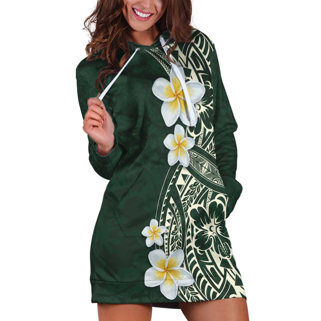 Plumeria Hoodie Dress Polynesian Tribal Frangipani Green LT03 Green - Polynesian Pride