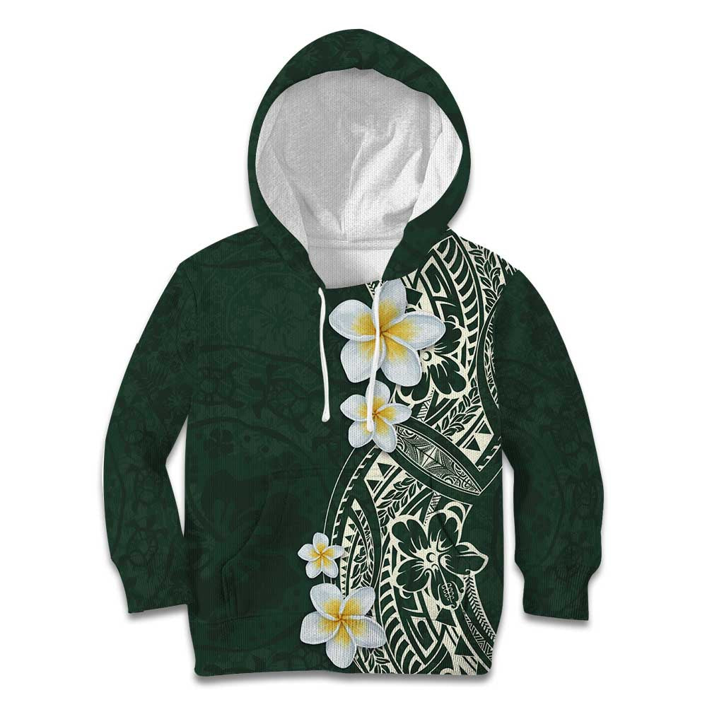 Plumeria Kid Hoodie Polynesian Tribal Frangipani Green