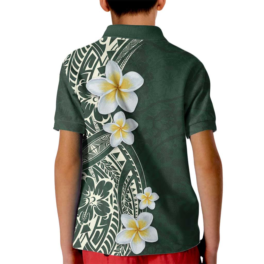 Plumeria Kid Polo Shirt Polynesian Tribal Frangipani Green