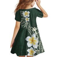 Plumeria Kid Short Sleeve Dress Polynesian Tribal Frangipani Green