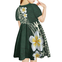 Plumeria Kid Short Sleeve Dress Polynesian Tribal Frangipani Green