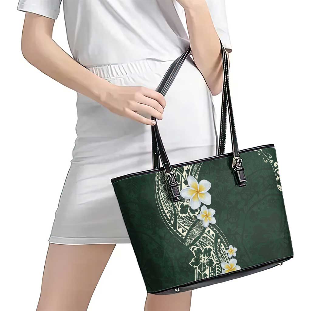 Plumeria Leather Tote Bag Polynesian Tribal Frangipani Green LT03 - Polynesian Pride