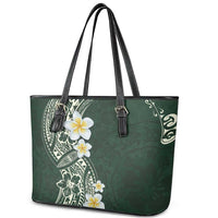 Plumeria Leather Tote Bag Polynesian Tribal Frangipani Green LT03 - Polynesian Pride