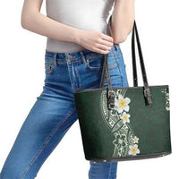Plumeria Leather Tote Bag Polynesian Tribal Frangipani Green LT03 - Polynesian Pride