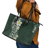 Plumeria Leather Tote Bag Polynesian Tribal Frangipani Green LT03 - Polynesian Pride