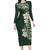 Plumeria Long Sleeve Bodycon Dress Polynesian Tribal Frangipani Green