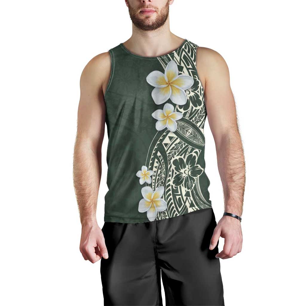 Plumeria Men Tank Top Polynesian Tribal Frangipani Green LT03 - Polynesian Pride