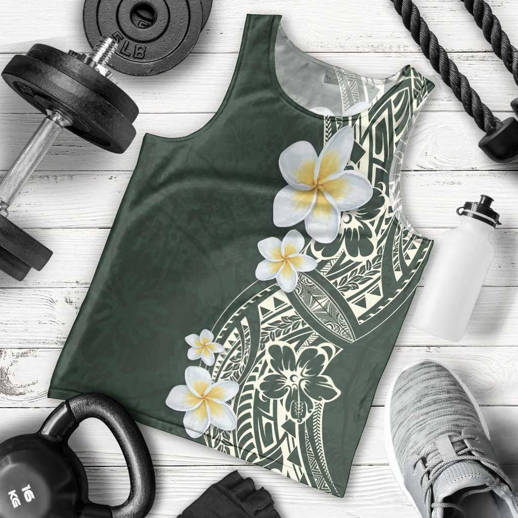 Plumeria Men Tank Top Polynesian Tribal Frangipani Green LT03 - Polynesian Pride