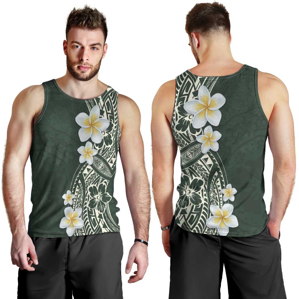 Plumeria Men Tank Top Polynesian Tribal Frangipani Green LT03 - Polynesian Pride
