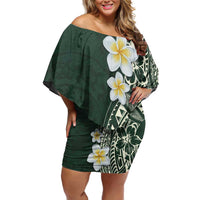 Plumeria Off Shoulder Short Dress Polynesian Tribal Frangipani Green LT03 Women Green - Polynesian Pride