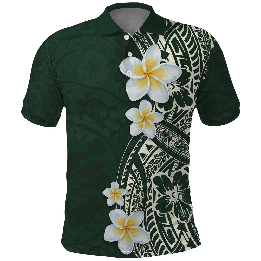 Plumeria Polo Shirt Polynesian Tribal Frangipani Green