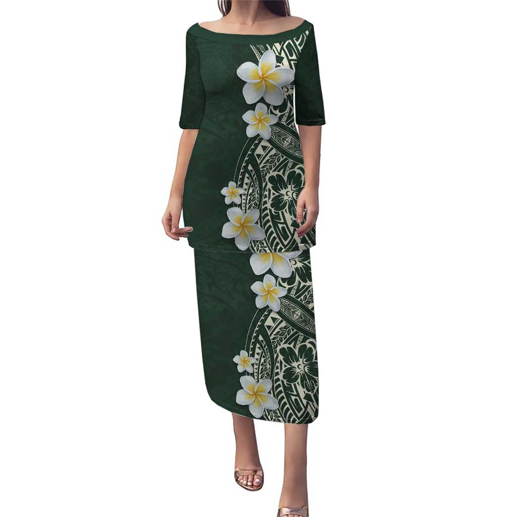 Plumeria Puletasi Polynesian Tribal Frangipani Green LT03 Long Dress Green - Polynesian Pride
