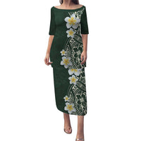 Plumeria Puletasi Polynesian Tribal Frangipani Green LT03 Long Dress Green - Polynesian Pride