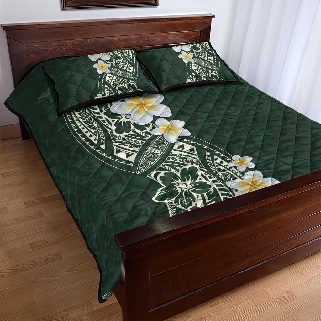 Plumeria Quilt Bed Set Polynesian Tribal Frangipani Green LT03 - Polynesian Pride