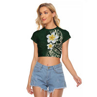 Plumeria Raglan Cropped T Shirt Polynesian Tribal Frangipani Green LT03 Female Green - Polynesian Pride