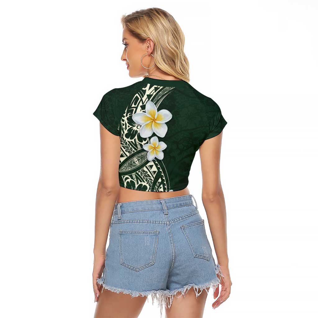Plumeria Raglan Cropped T Shirt Polynesian Tribal Frangipani Green LT03 - Polynesian Pride