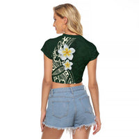 Plumeria Raglan Cropped T Shirt Polynesian Tribal Frangipani Green LT03 - Polynesian Pride