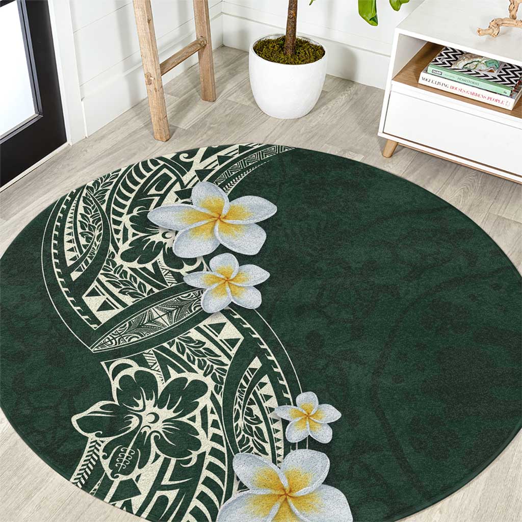 Plumeria Round Carpet Polynesian Tribal Frangipani Green