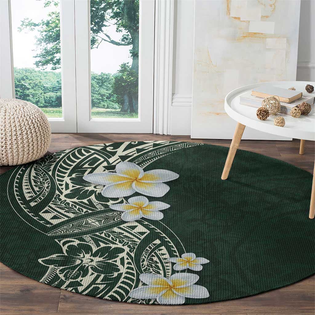 Plumeria Round Carpet Polynesian Tribal Frangipani Green