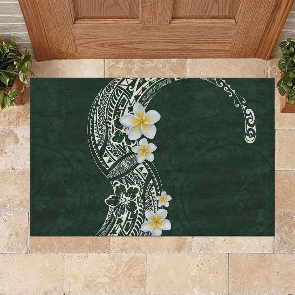 Plumeria Rubber Doormat Polynesian Tribal Frangipani Green LT03 Green - Polynesian Pride