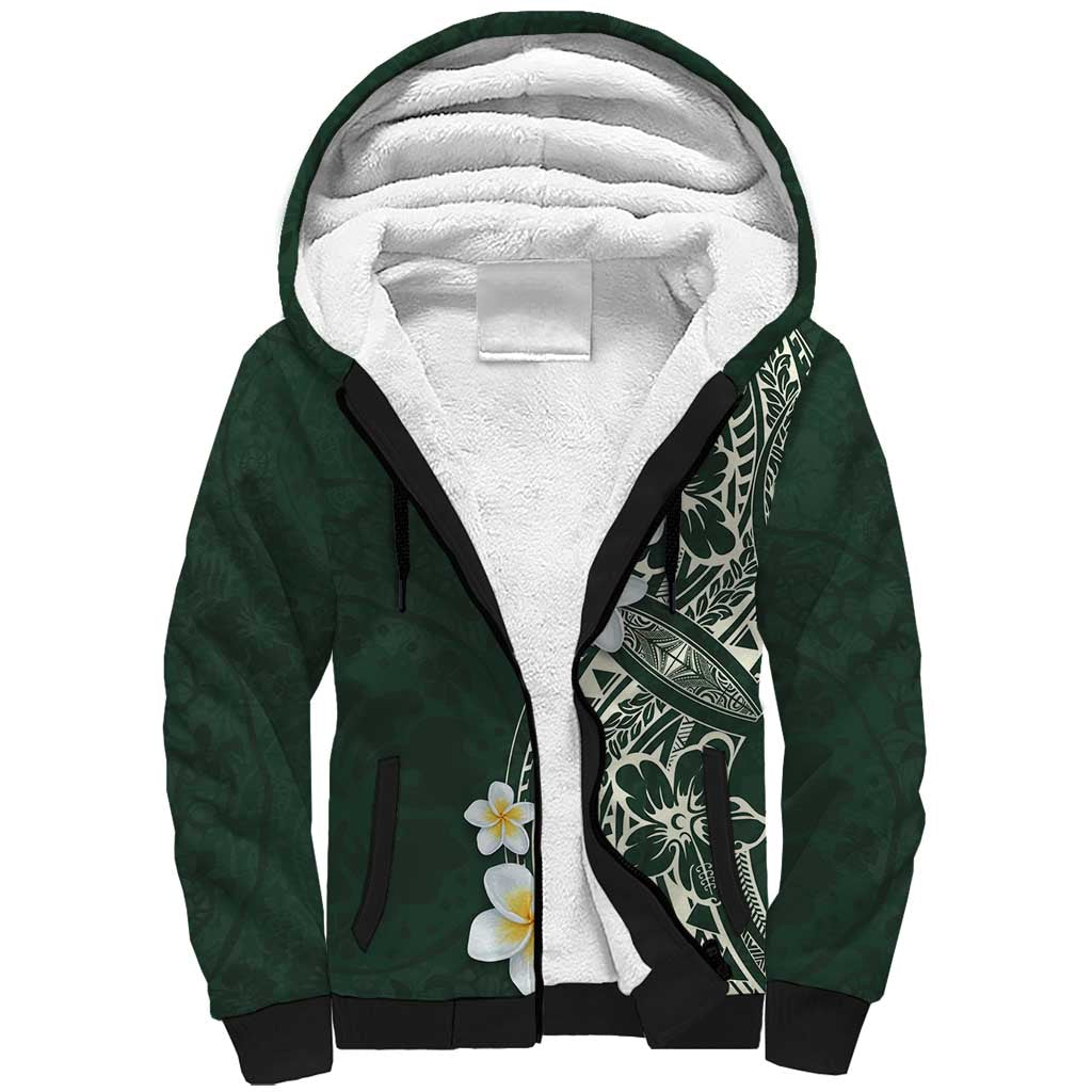 Plumeria Sherpa Hoodie Polynesian Tribal Frangipani Green LT03 Unisex Green - Polynesian Pride