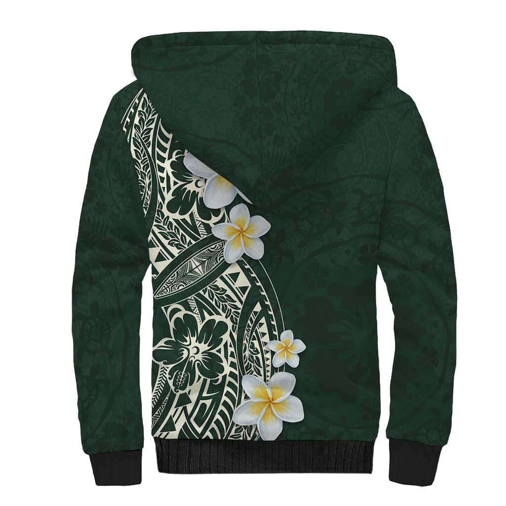 Plumeria Sherpa Hoodie Polynesian Tribal Frangipani Green LT03 - Polynesian Pride