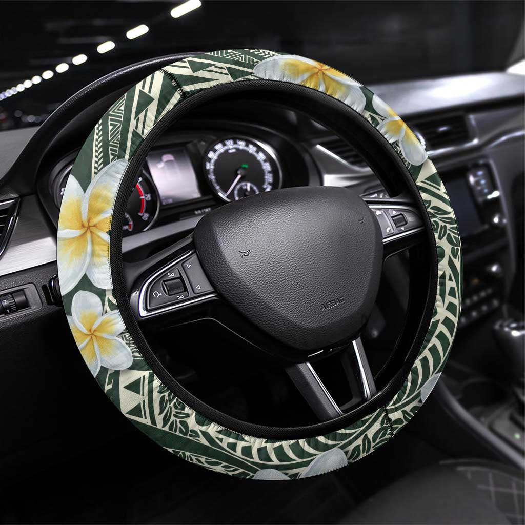 Plumeria Steering Wheel Cover Polynesian Tribal Frangipani Green LT03 Universal Fit Green - Polynesian Pride