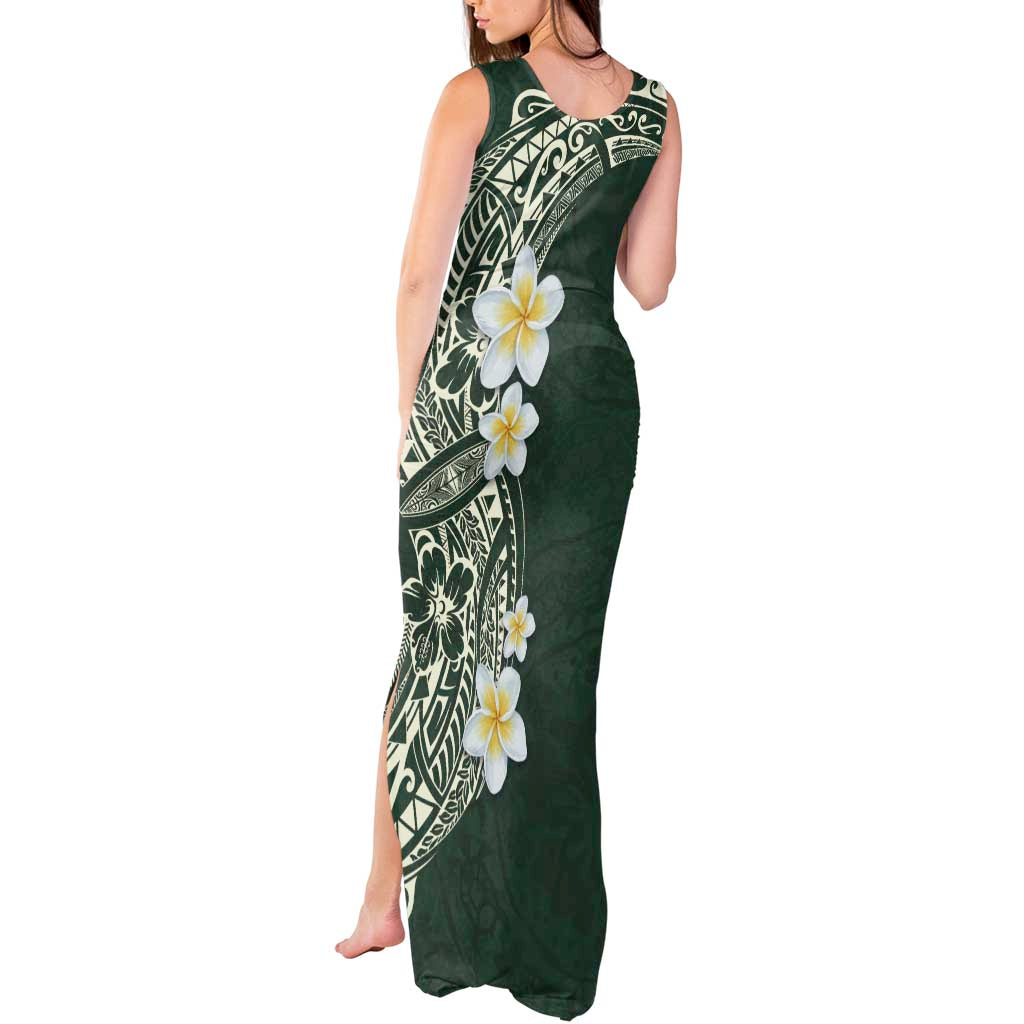 Plumeria Tank Maxi Dress Polynesian Tribal Frangipani Green LT03 - Polynesian Pride