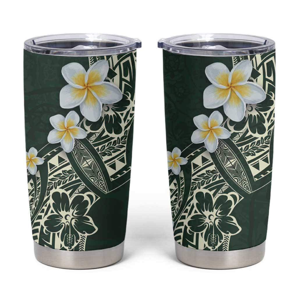 Polynesian Tattoos Frangipani Tumbler Cup Hibiscus Turtles and Tribal Motifs Vintage Floral - Green Color LT03 Green - Polynesian Pride