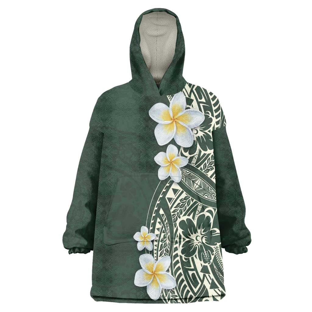 Plumeria Wearable Blanket Hoodie Polynesian Tribal Frangipani Green LT03 One Size Green - Polynesian Pride