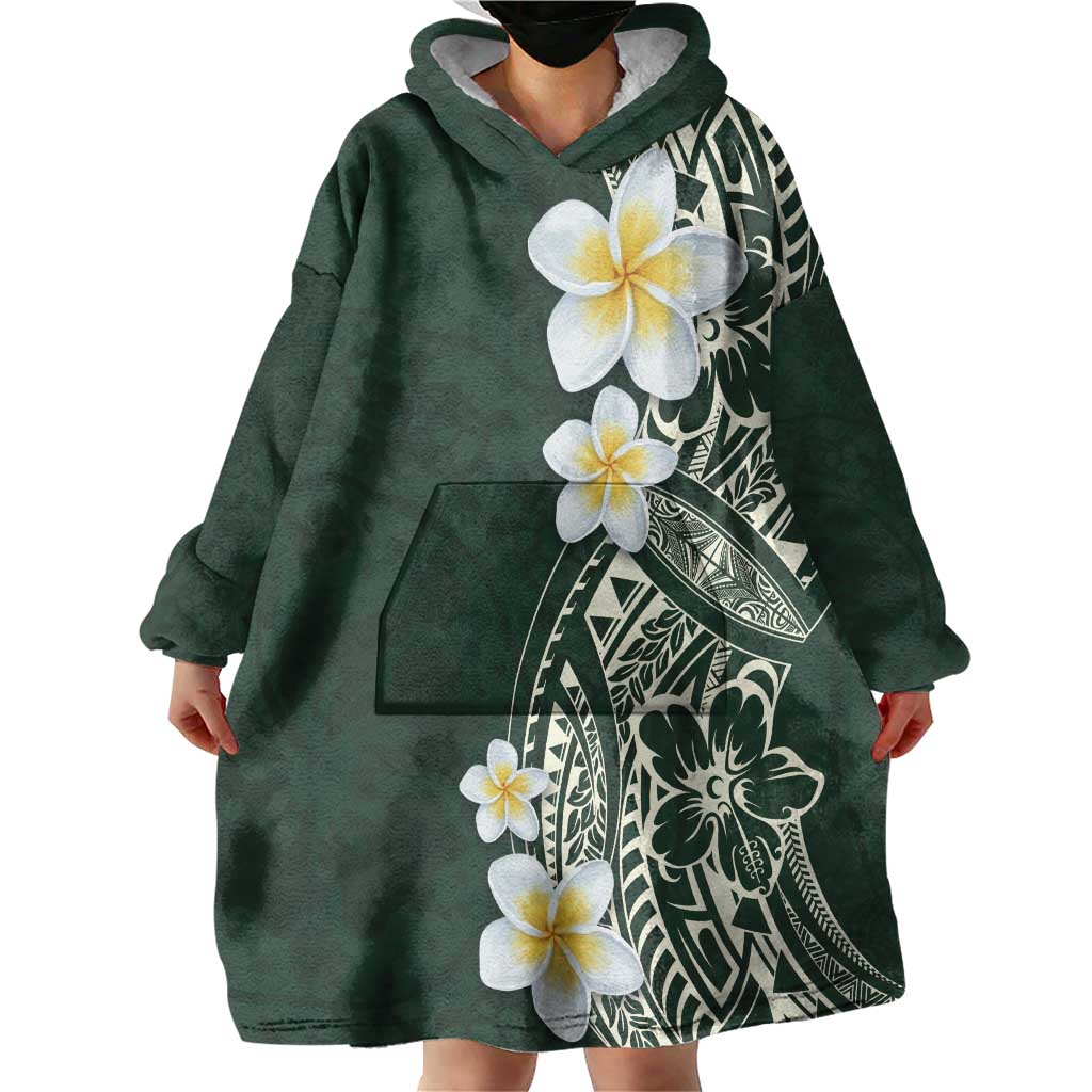 Plumeria Wearable Blanket Hoodie Polynesian Tribal Frangipani Green LT03 - Polynesian Pride