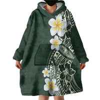 Plumeria Wearable Blanket Hoodie Polynesian Tribal Frangipani Green LT03 - Polynesian Pride