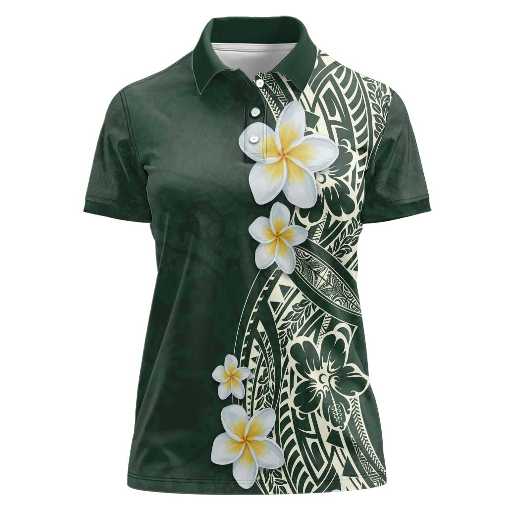 Plumeria Women Polo Shirt Polynesian Tribal Frangipani Green