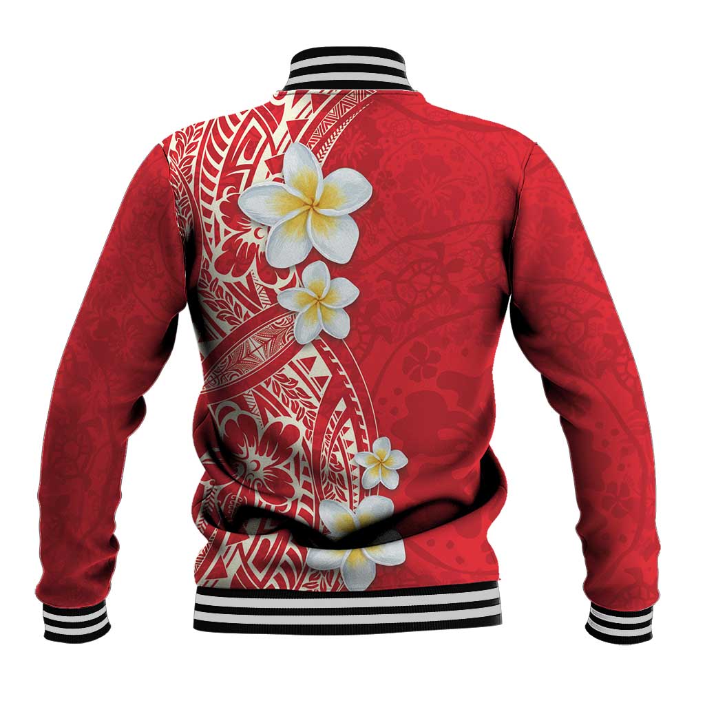 Plumeria Baseball Jacket Polynesian Tribal Frangipani Red LT03 - Polynesian Pride