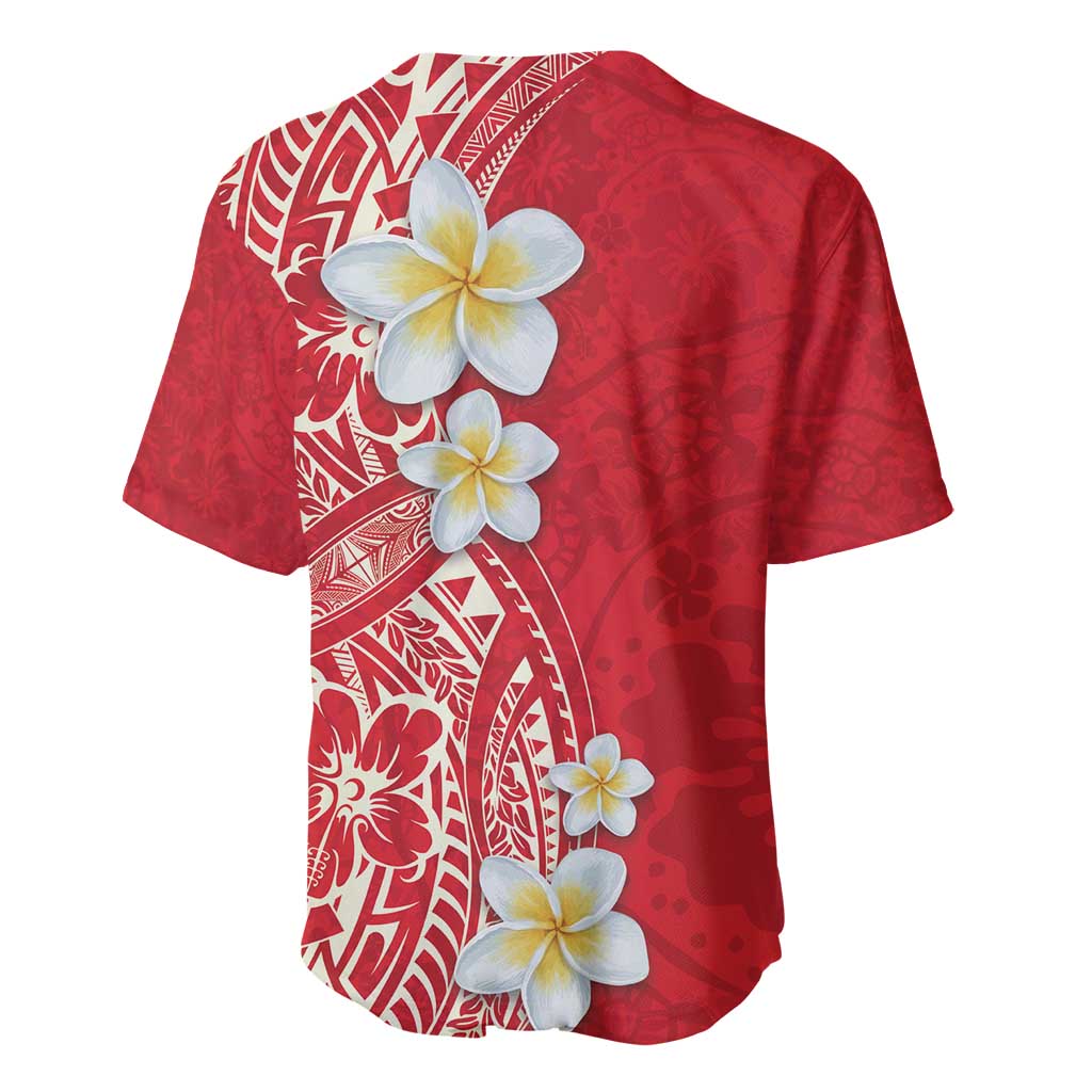 Plumeria Baseball Jersey Polynesian Tribal Frangipani Red