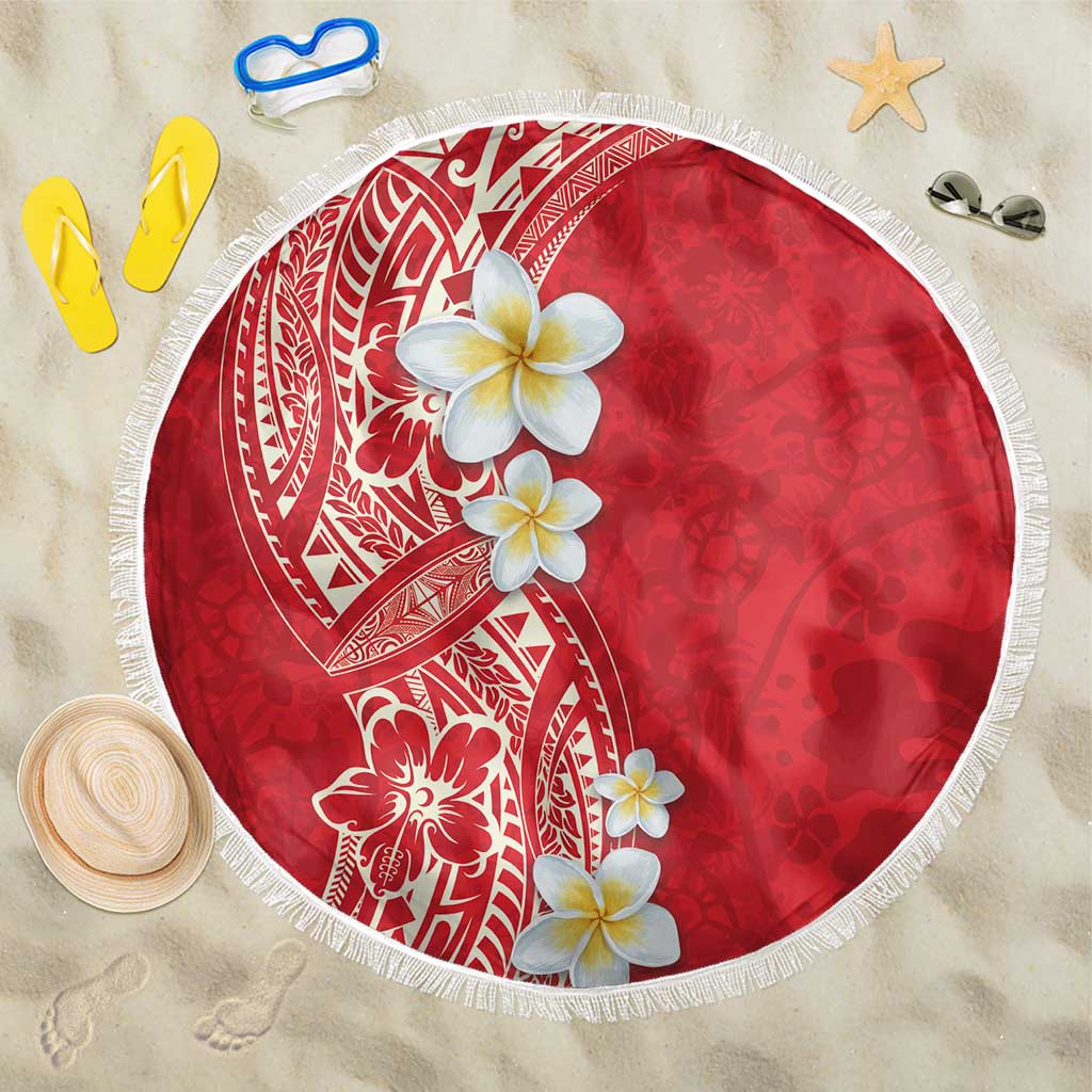 Plumeria Beach Blanket Polynesian Tribal Frangipani Red LT03 One Size 150cm Red - Polynesian Pride