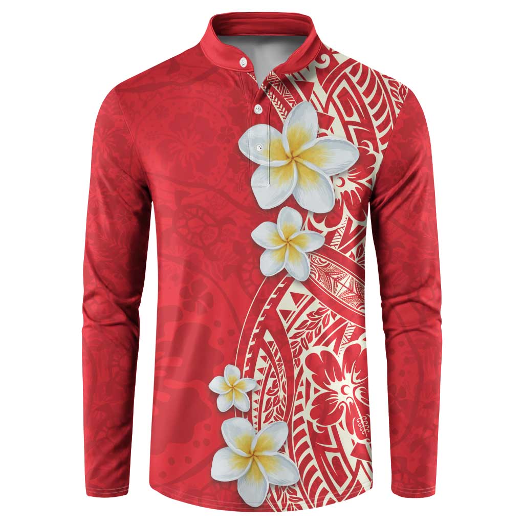 Plumeria Button Sweatshirt Polynesian Tribal Frangipani Red LT03 Red - Polynesian Pride
