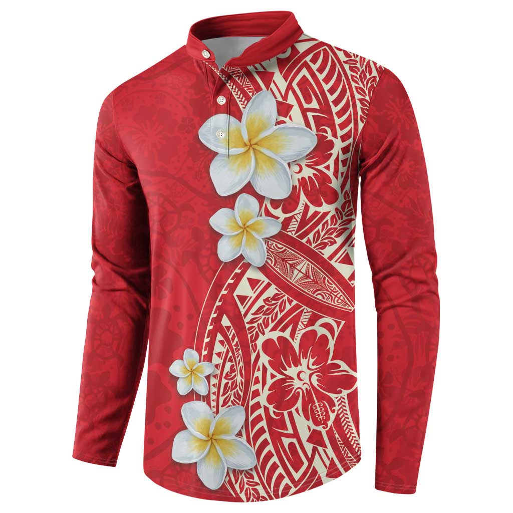 Plumeria Button Sweatshirt Polynesian Tribal Frangipani Red LT03 - Polynesian Pride
