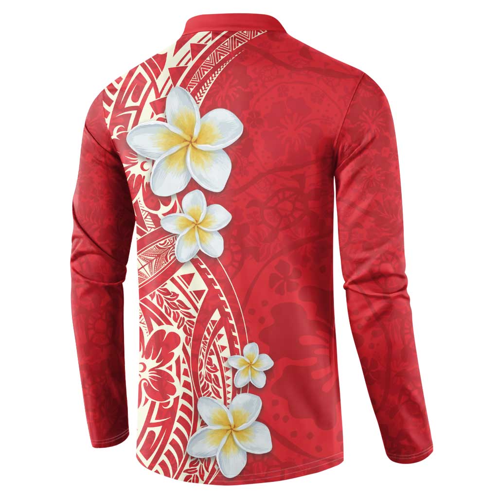 Plumeria Button Sweatshirt Polynesian Tribal Frangipani Red LT03 - Polynesian Pride