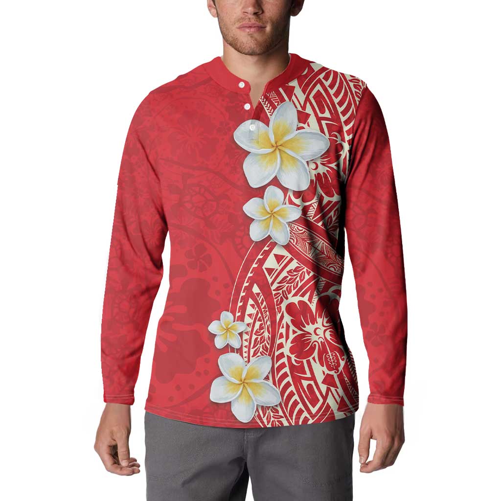Plumeria Button Sweatshirt Polynesian Tribal Frangipani Red LT03 - Polynesian Pride