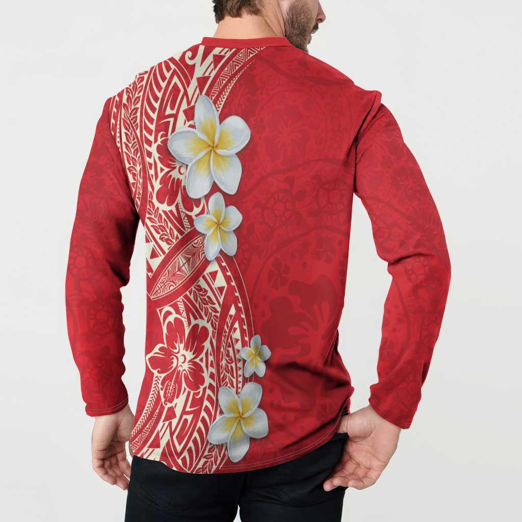 Plumeria Button Sweatshirt Polynesian Tribal Frangipani Red LT03 - Polynesian Pride