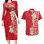 Plumeria Couples Matching Long Sleeve Bodycon Dress and Hawaiian Shirt Polynesian Tribal Frangipani Red