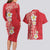 Plumeria Couples Matching Long Sleeve Bodycon Dress and Hawaiian Shirt Polynesian Tribal Frangipani Red