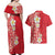 Plumeria Couples Matching Off Shoulder Maxi Dress and Hawaiian Shirt Polynesian Tribal Frangipani Red