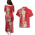 Plumeria Couples Matching Puletasi and Hawaiian Shirt Polynesian Tribal Frangipani Red