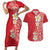 Plumeria Couples Matching Short Sleeve Bodycon Dress and Hawaiian Shirt Polynesian Tribal Frangipani Red