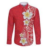 Plumeria Family Matching Long Sleeve Bodycon Dress and Hawaiian Shirt Polynesian Tribal Frangipani Red LT03 Dad's Shirt - Long Sleeve Red - Polynesian Pride