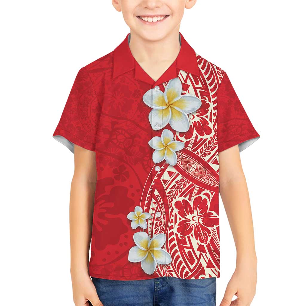 Plumeria Family Matching Long Sleeve Bodycon Dress and Hawaiian Shirt Polynesian Tribal Frangipani Red LT03 Son's Shirt Red - Polynesian Pride