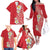 Plumeria Family Matching Off The Shoulder Long Sleeve Dress and Hawaiian Shirt Polynesian Tribal Frangipani Red